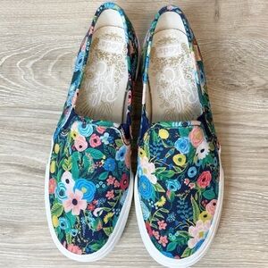 Keds x Rifle Paper Co Garden Party Double Size 7 Blue Multi Floral Slip Ons